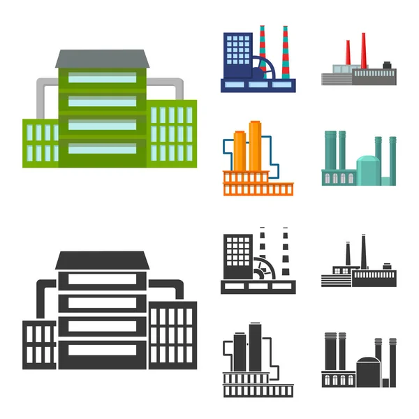 Průmysl, výroba. Tovární nastavení kolekce ikon v karikatuře, černá styl vektor symbol akcií ilustrace web. — Stockový vektor