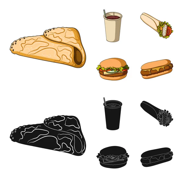 Szybko posiłek, jedzenie i inny Tkanina ikona w stylu cartoon, czarny. Naleśniki, mąki, produkty, ikony w zestaw kolekcji. — Wektor stockowy