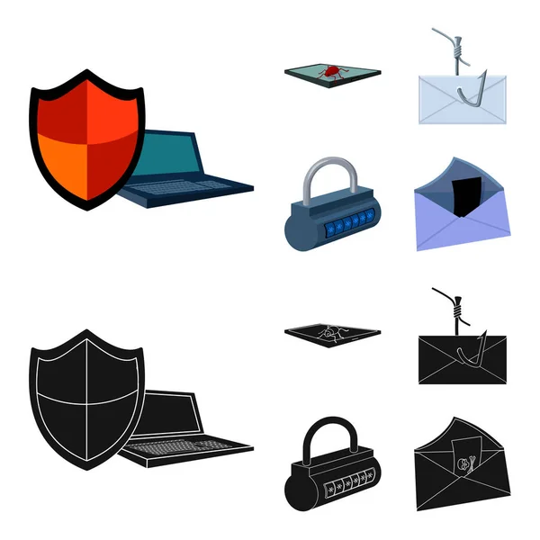 Hacker, sistema, conexión .Hackers y hacking conjunto de iconos de la colección en la historieta, negro estilo vector símbolo stock ilustración web . — Vector de stock