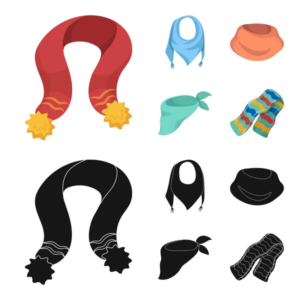 Varios tipos de bufandas, bufandas y chales. Bufandas y chales conjunto de iconos de la colección en dibujos animados, negro estilo vector símbolo stock ilustración web . — Vector de stock