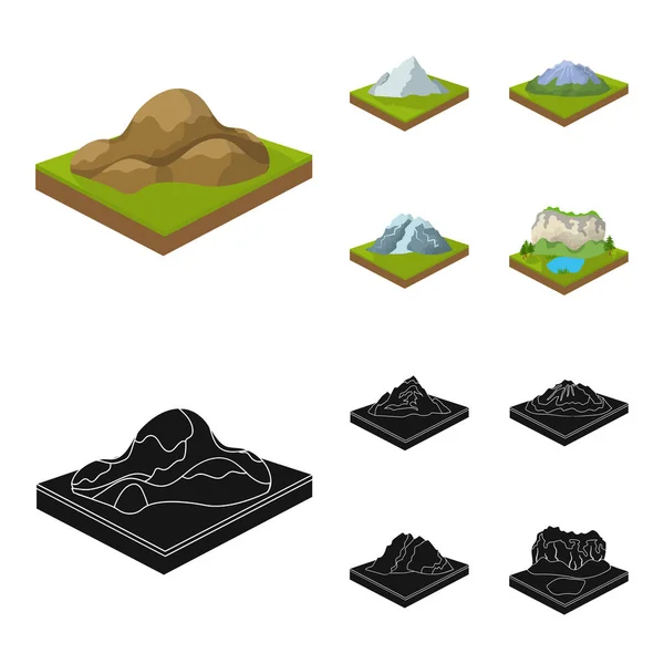 Mountains, rocks and landscape. Relief and mountains set collection icons in cartoon,black style isometric vector symbol stock illustration web. — Stock Vector