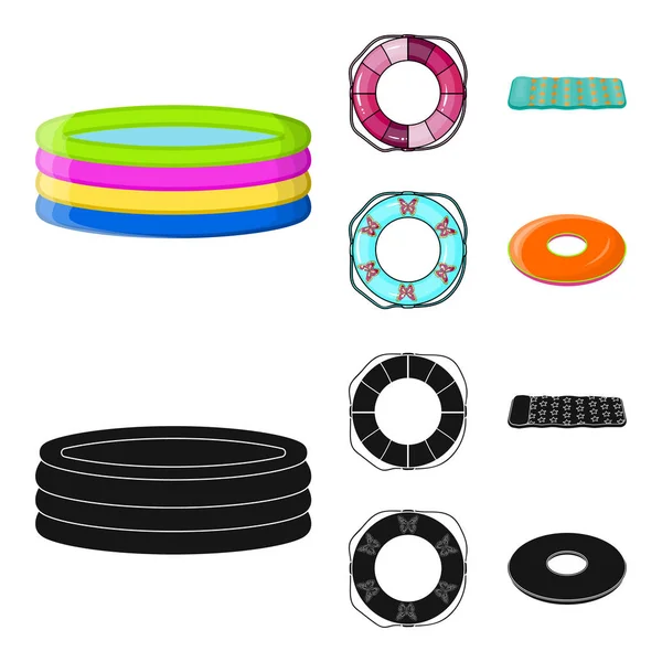 Çok renkli Yüzme set koleksiyonu tasarım için çizgi film, siyah simgeler daire içine alın. Farklı lifebuoys sembol stok web illüstrasyon vektör.