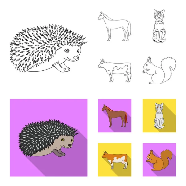 Horse, cow, cat, squirrel and other kinds of animals.Animals set collection icons in outline,flat style vector symbol stock illustration web. — Stock Vector