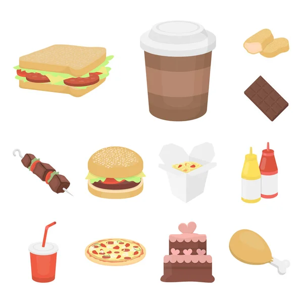 Fastfood cartoon pictogrammen in set collectie voor design. Voedsel van halffabrikaten symbool voorraad web illustratie vector. — Stockvector