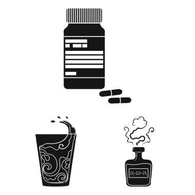 Set koleksiyonu tasarım için diyabet siyah simgeler. Diyabet vektör simge stok web illüstrasyon tedavisinde.