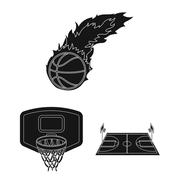 Basketball und Attribute schwarze Symbole in Set-Sammlung für Design. Basketballspieler und Ausrüstung Vektor-Symbol Stock Web-Illustration. — Stockvektor