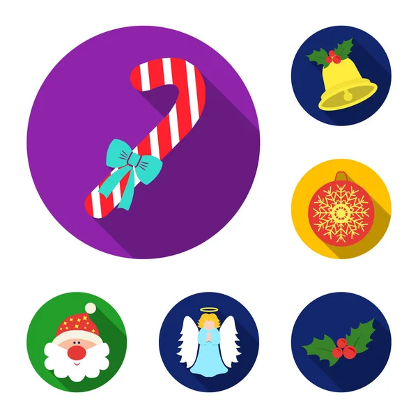 Christmas attributes and accessories flat icons in set collection for design. Merry Christmas vector symbol stock web illustration. — Stock Vector