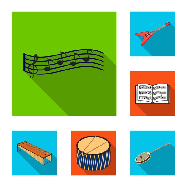 Ícones lisos de instrumento musical na coleção de conjuntos para design. Instrumento de corda e vento isométrico vetor símbolo web ilustração . — Vetor de Stock