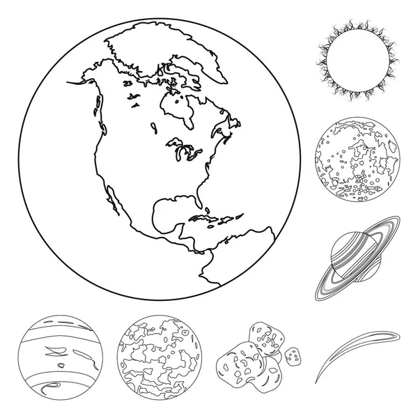 Πλανήτες του ηλιακού συστήματος περίγραμμα εικονίδια στη συλλογή σετ για σχεδιασμό. Cosmos και αστρονομία σύμβολο μετοχής web εικονογράφηση διάνυσμα. — Διανυσματικό Αρχείο
