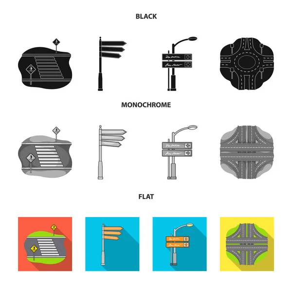 Irányba Jelei Más Ikon Fekete Sima Fekete Fehér Stílusban Közúti — Stock Vector