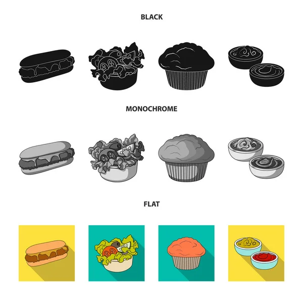 음식, 휴식, 다과, 그리고 블랙, 플랫, 흑백 스타일에서 다른 웹 아이콘 케이크, 비스킷, 크림, 아이콘 집합된 컬렉션. — 스톡 벡터