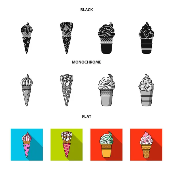 Crème glacée sur un bâton, dans un cône de gaufre et d'autres espèces. Ensemble de crème glacée icônes collection en noir, plat, monochrome style vectoriel symbole illustration web . — Image vectorielle