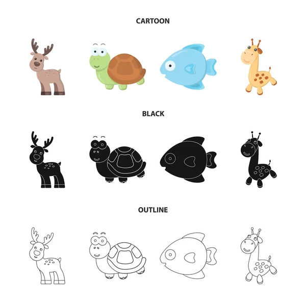 Un dessin animé irréaliste, noir, esquisser des icônes animales dans la collection ensemble pour le design. Jouet animaux vecteur symbole stock web illustration . — Image vectorielle