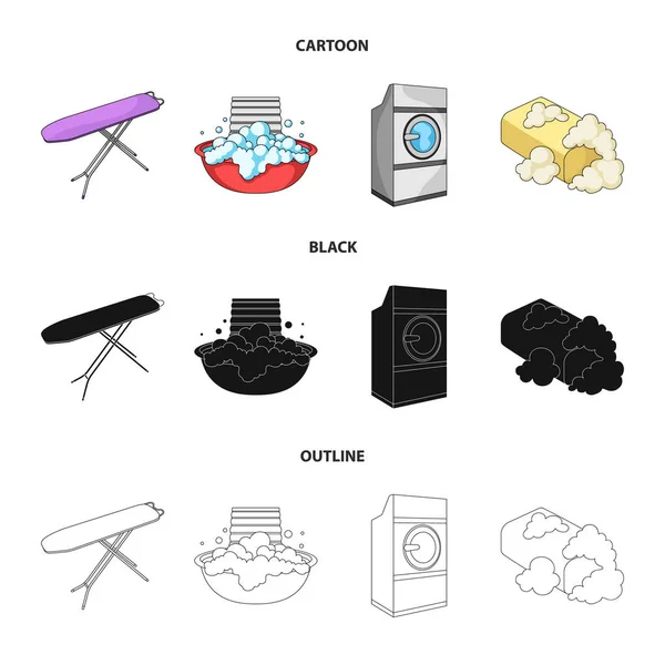 Ironing board and other accessories. Dry cleaning set collection icons in cartoon,black,outline style vector symbol stock illustration web. — Stock Vector