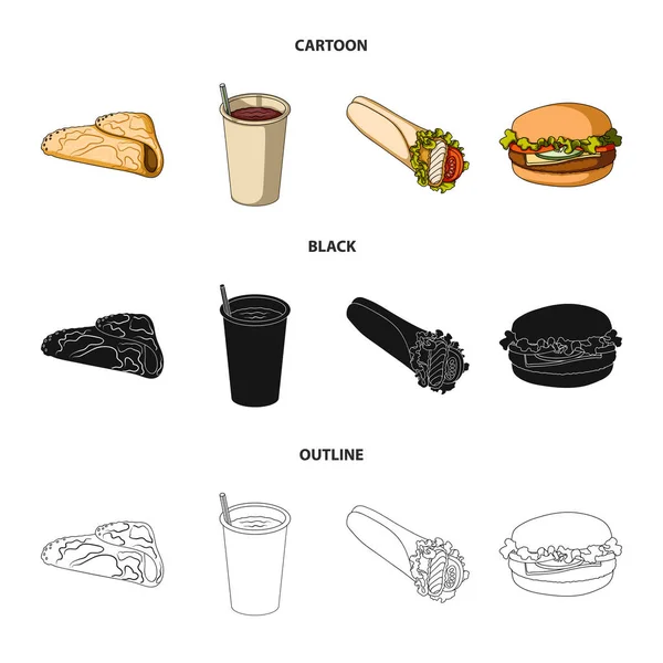 快速、膳食、饮食等网络图标的卡通, 黑色, 轮廓风格。煎饼, 面粉, 产品, 集合中的图标. — 图库矢量图片