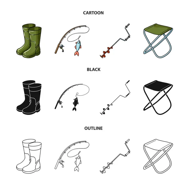 Angeln, Fisch, Fang, Angelrute .fishing set Sammlung Symbole in Cartoon, schwarz, umreißen Stil Vektor Symbol Stock Illustration Web. — Stockvektor