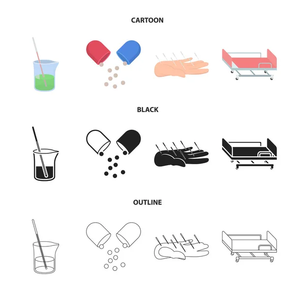 Solution, tablet, acupuncture, hospital gurney.Medicine set collection icons in cartoon,black,outline style vector symbol stock illustration web.