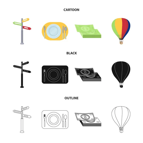 Wakacje, Podróże, wskaźnik, sposób nawigacji. Odpoczynek i podróży kolekcja zestaw ikon w kreskówki, czarny, zarys styl wektor symbol ilustracji w sieci web. — Wektor stockowy
