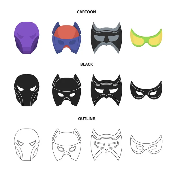 頭や目の上のマスクです。スーパー ヒーロー マスク漫画、黒、アウトライン スタイル ベクトル シンボル ストック イラスト web コレクションのアイコンを設定. — ストックベクタ