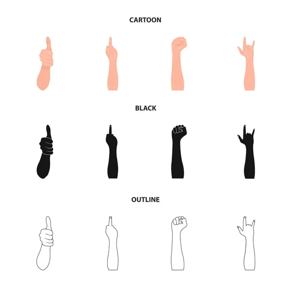 Lenguaje de señas de dibujos animados, negro, iconos de contorno en la colección de conjuntos para design.Emotional parte de la comunicación vector símbolo stock web ilustración . — Archivo Imágenes Vectoriales
