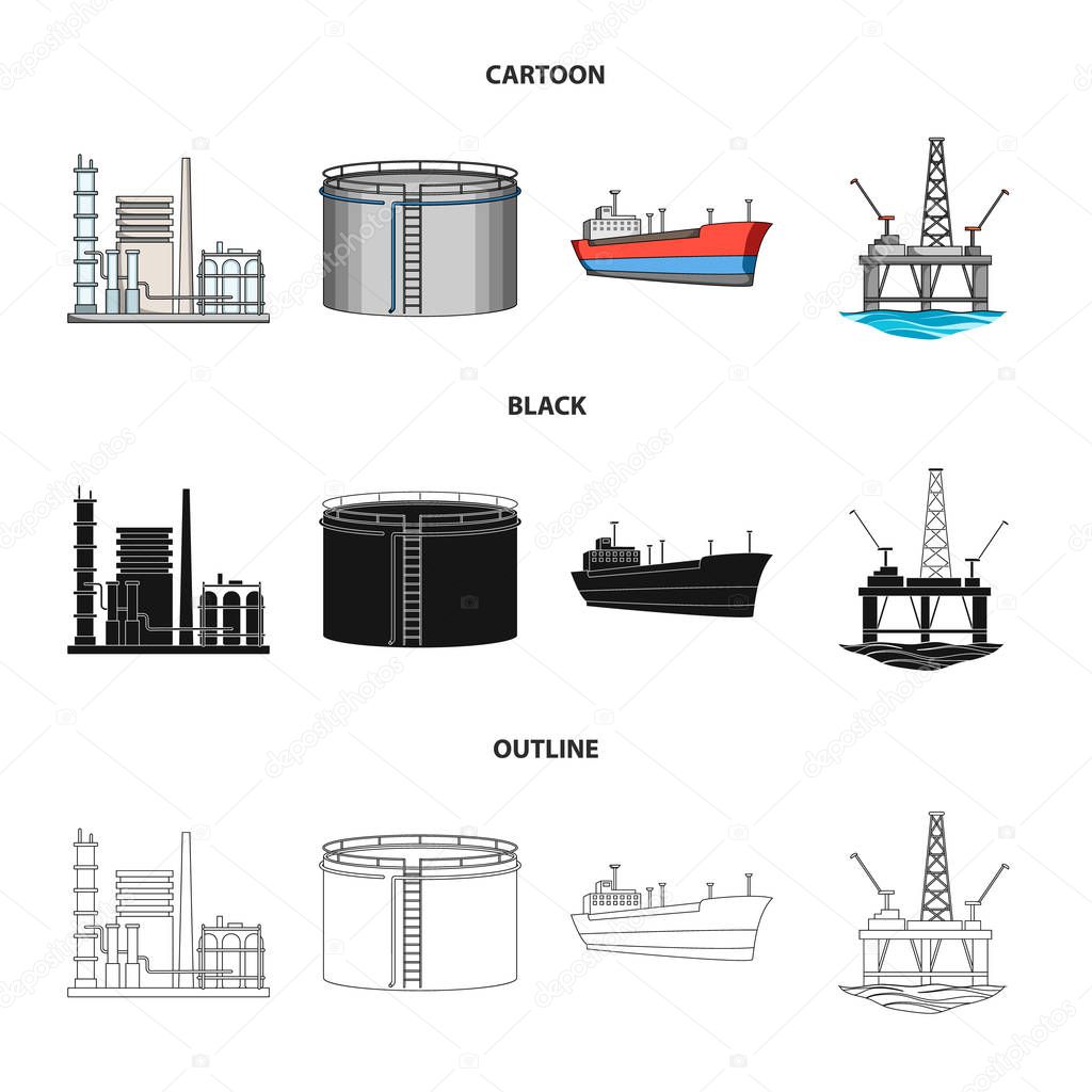 Oil refinery, tank, tanker, tower. Oil set collection icons in cartoon,black,outline style vector symbol stock illustration .