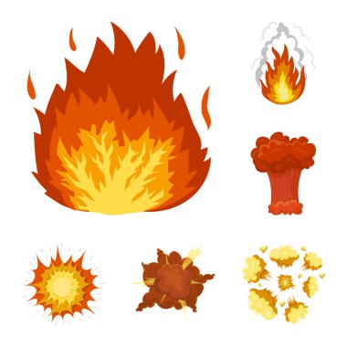Farklı patlamalar set koleksiyonu tasarım için simgeleri karikatür. Flash ve alev vektör simge stok web çizim.