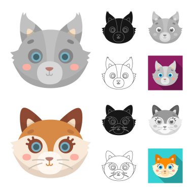 Ağızlıklar hayvanlar çizgi film, siyah, düz, monokrom, set koleksiyonu tasarım için simgeleri anahat. Yerli ve vahşi hayvanlar sembol stok web illüstrasyon vektör.