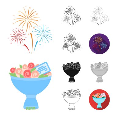 Olay organizasyon çizgi film, siyah, düz, siyah-beyaz anahat simgeleri set koleksiyonu tasarım için. Kutlama ve öznitelikleri sembol stok web illüstrasyon vektör.