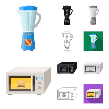 Mutfak ekipmanları çizgi film, siyah, düz, siyah-beyaz anahat simgeleri set koleksiyonu tasarım için. Sembol stok web illüstrasyon vektör mutfak ve aksesuarları.