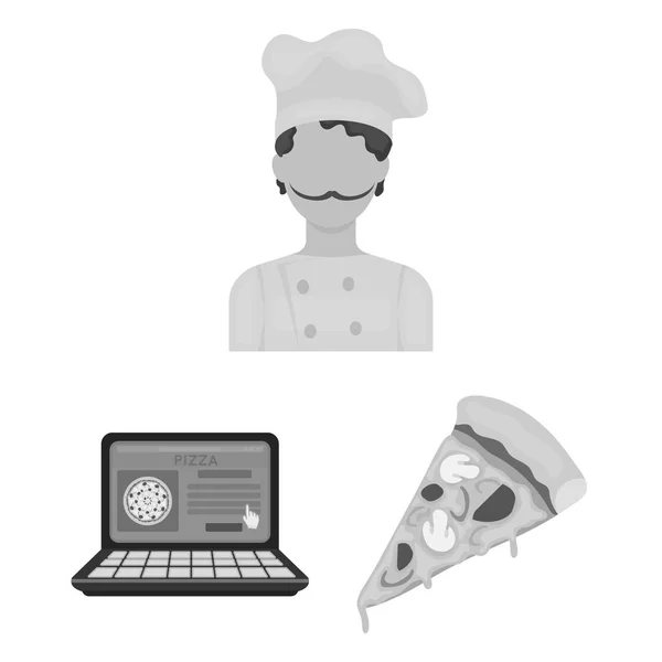 Pizza och pizzeria svartvita ikoner i set insamling för design. Personal och utrustning vektor symbol lager web illustration. — Stock vektor