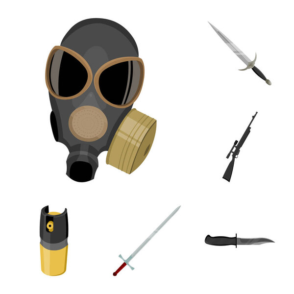 Types of weapons cartoon icons in set collection for design.Firearms and bladed weapons vector symbol stock web illustration.