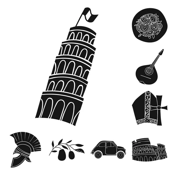 País Italia iconos negros en la colección de conjuntos para el diseño. Italia e hito vector símbolo stock web ilustración . — Archivo Imágenes Vectoriales