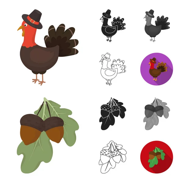 Canada Thanksgiving Day cartone animato, nero, piatto, monocromatico, icone di contorno nella collezione set per il design. Canada e tradizione vettoriale simbolo stock web illustrazione . — Vettoriale Stock