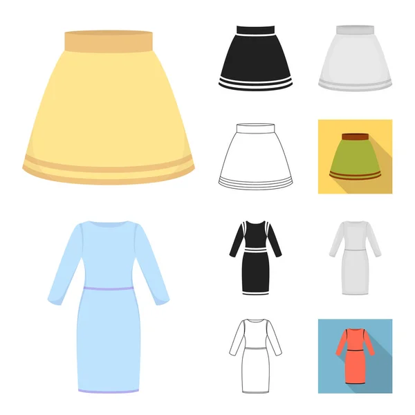 Διαφορετικά είδη ρούχα καρτουν, μαυρες, επίπεδη, μονόχρωμη, περίγραμμα εικονίδια στη συλλογή σετ για σχεδιασμό. Ρούχα και στυλ σύμβολο μετοχής web εικονογράφηση διάνυσμα. — Διανυσματικό Αρχείο
