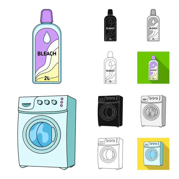 干洗设备卡通, 黑色, 平面, 单色, 轮廓图标在集集合为设计。洗熨衣服矢量符号股票 web 插图. — 图库矢量图片