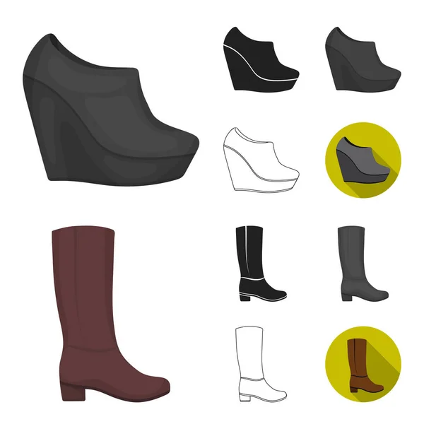 Uma variedade de sapatos desenhos animados, preto, plano, monocromático, ícones de contorno na coleção de conjuntos para design. Bota, tênis símbolo vetorial ilustração web stock . —  Vetores de Stock