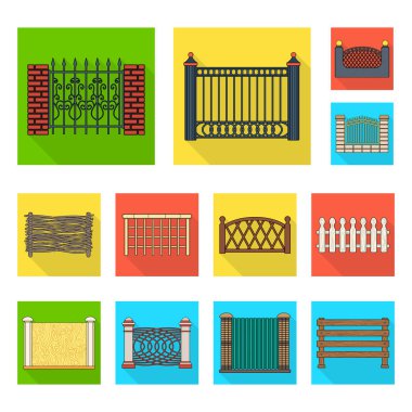 Farklı çitin set koleksiyonu tasarım için düz simgeler. Dekoratif eskrim sembol stok web illüstrasyon vektör.