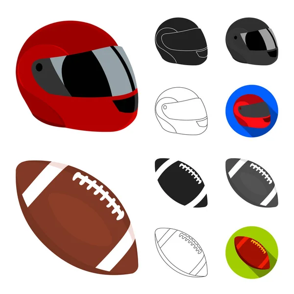 Diferentes tipos de desenhos animados esportivos, preto, plano, monocromático, ícones de contorno na coleção de conjuntos para design. Equipamento desportivo símbolo vetorial ilustração web stock . — Vetor de Stock