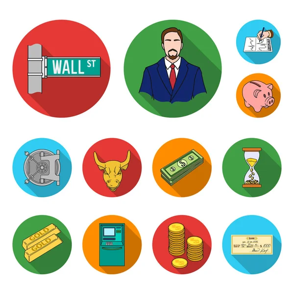 Pieniądze i finanse płaskie ikony w kolekcja zestaw do projektowania. Biznes i sukces symbol web czas ilustracja wektorowa. — Wektor stockowy