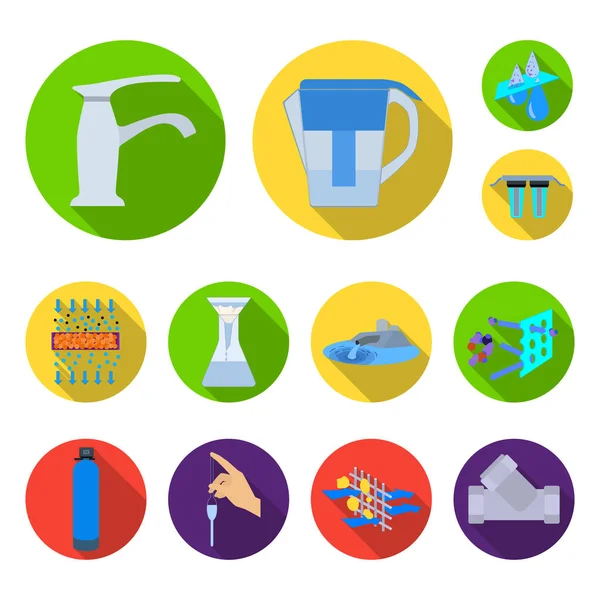 Water filtration system flat icons in set collection for design. Cleaning equipment vector symbol stock web illustration. — Stock Vector