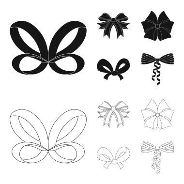 Çok renkli yay çizgi film, siyah, düz, set koleksiyonu tasarım için anahat simgeleri. Dekorasyon vektör simge stok gösterim amacıyla yay.