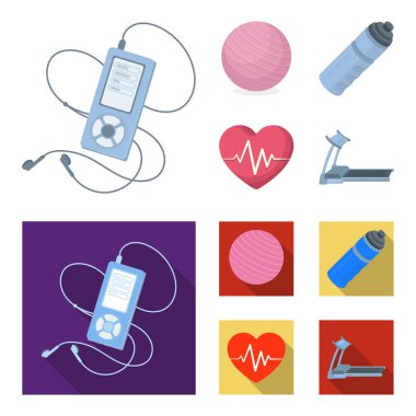 Oyuncu, bir şişe su ve diğer ekipman eğitim için. Spor ve egzersiz çizgi film, düz stil vektör simge stok çizim web simgeler ayarla.