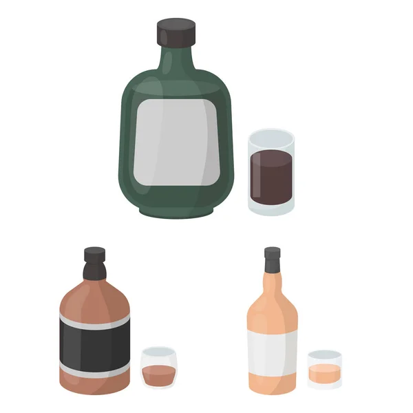 Typer av alkohol tecknad ikoner i set samling för design. Alkohol i flaskor vektor symbol lager web illustration. — Stock vektor