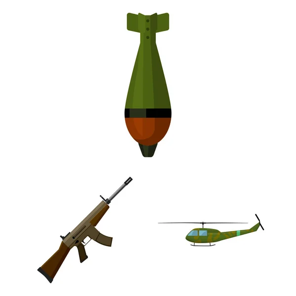 Armén och rustningen tecknad ikoner i set insamling för design. Vapen och utrustning vektor symbol lager web illustration. — Stock vektor
