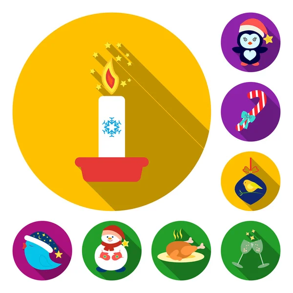 Noel öznitelikleri ve aksesuarları düz simgeler set koleksiyonu tasarım için. Neşeli Noel vektör simge stok web çizim.