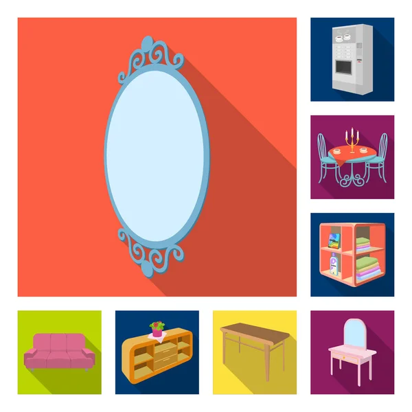 Muebles e iconos planos interiores en colección de conjuntos para el diseño. Muebles para el hogar vector isométrico símbolo stock web ilustración . — Archivo Imágenes Vectoriales