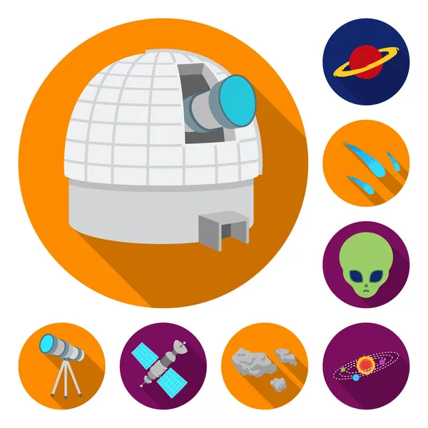 Technologies spatiales icônes plates dans la collection ensemble pour la conception.Spacecraft et l'équipement vectoriel symbole stock illustration web . — Image vectorielle