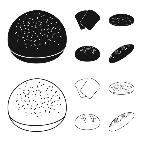 Kızarmış ekmek, pizza hisse senedi, eşsiz somun, yuvarlak çavdar. Ekmek toplama simgeler siyah, anahat stili vektör simge stok çizim web içinde ayarla..