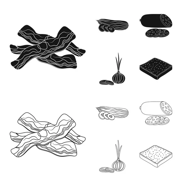 Burger ve malzemeler siyah, anahat simgeleri set koleksiyonu tasarım için. Vektör simge stok web illüstrasyon pişirme Burger.