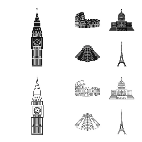 Lugares de interés de diferentes países negro, esbozar iconos en la colección de conjuntos para el diseño. Famoso edificio vector símbolo stock web ilustración . — Vector de stock